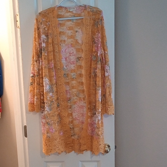 Jolie & Joy by FCT With Love Sweaters - 🌺 Jolie & Joy Floral Lace Kimono – Size L – Boho Sheer Cardigan